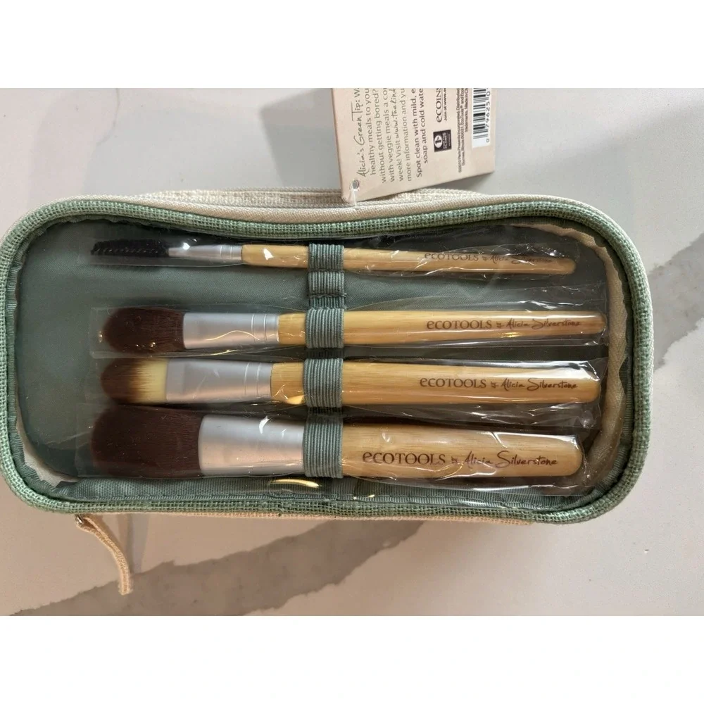 NEW Ecotools BY Alicia Silverstone Brush Set and Bag Hemp Bag Green Floral